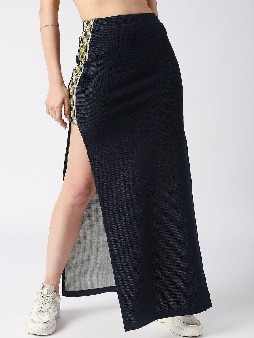 disrupt checks detail side slits long a-line skirt