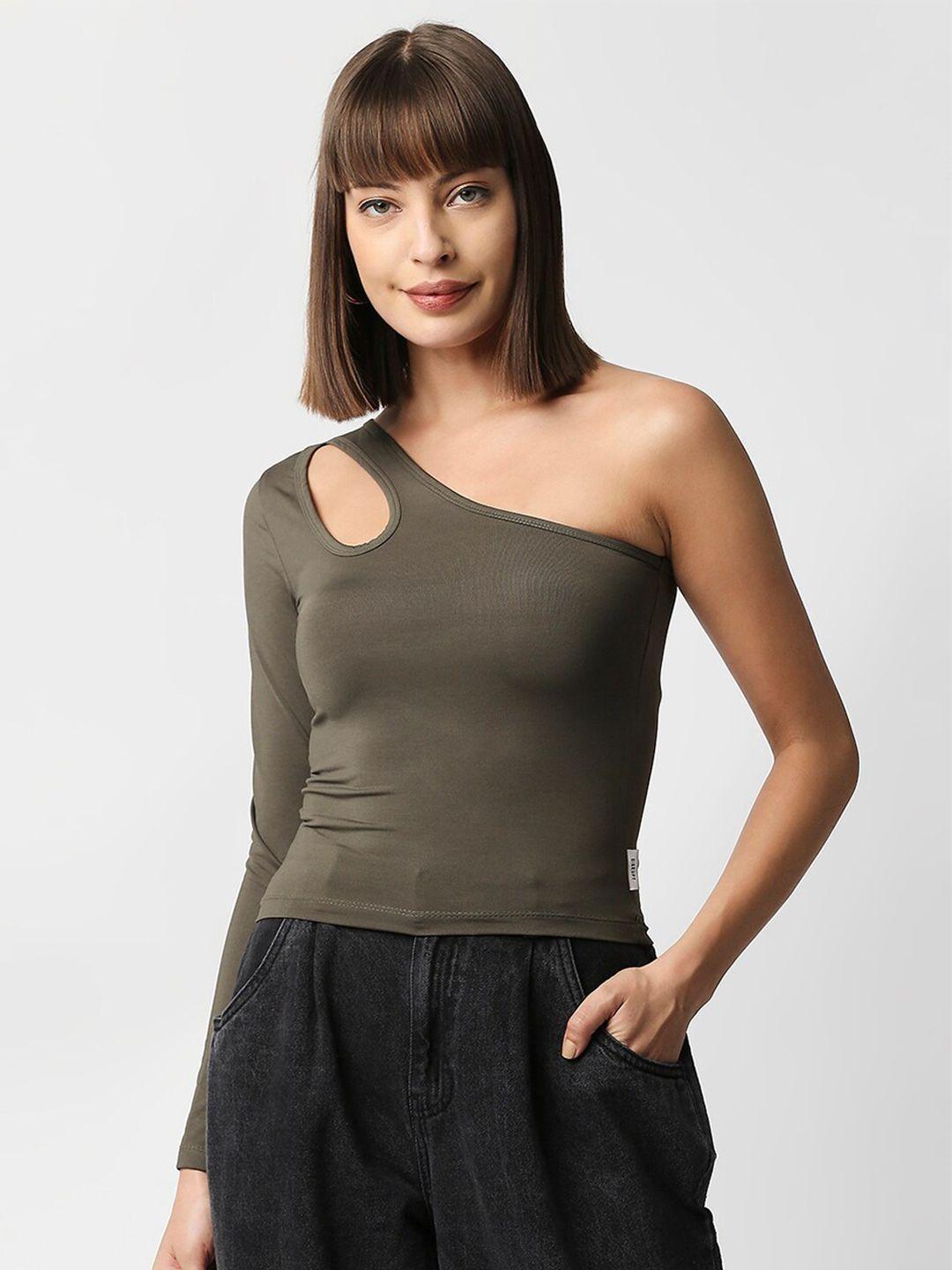 disrupt green one shoulder top