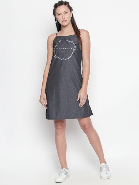 disrupt grey printed cotton a-line dress