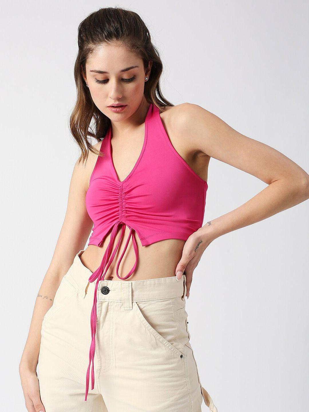 disrupt halter neck slim fit ruched crop top