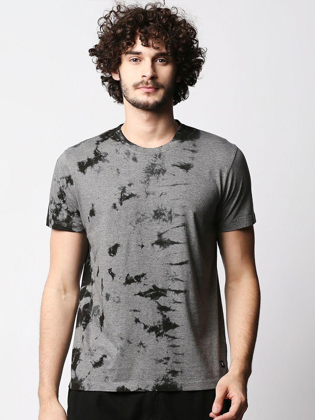 disrupt men grey & slate gray printed raw edge t-shirt
