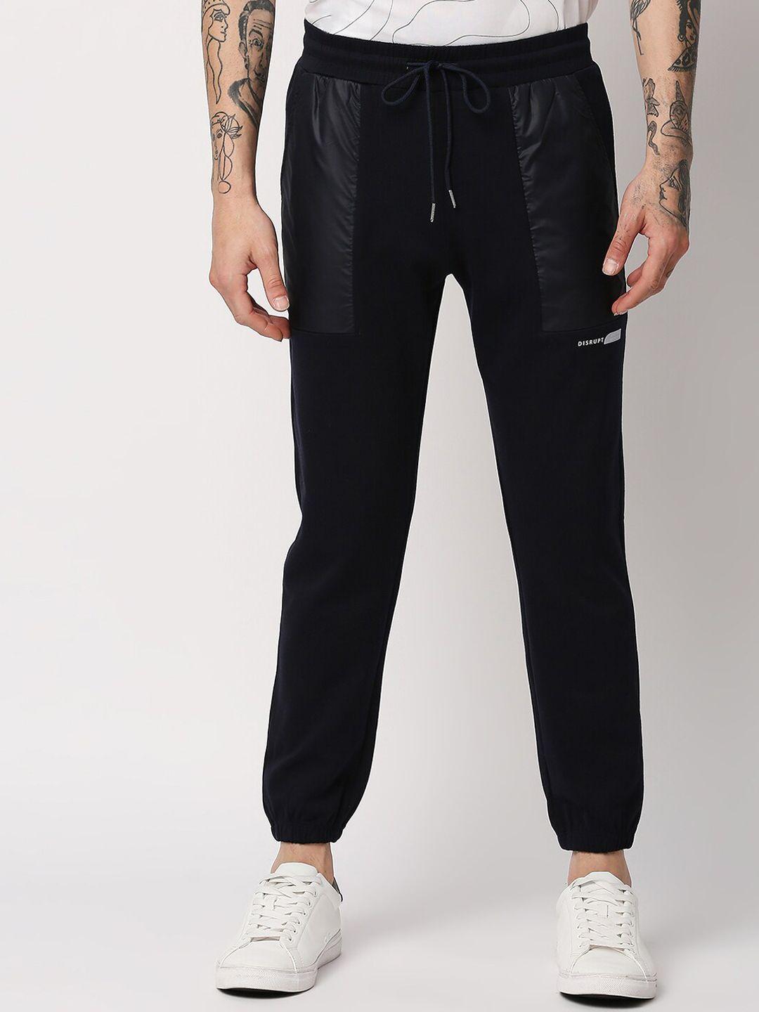 disrupt men navy blue solid cotton relaxed-fit joggers
