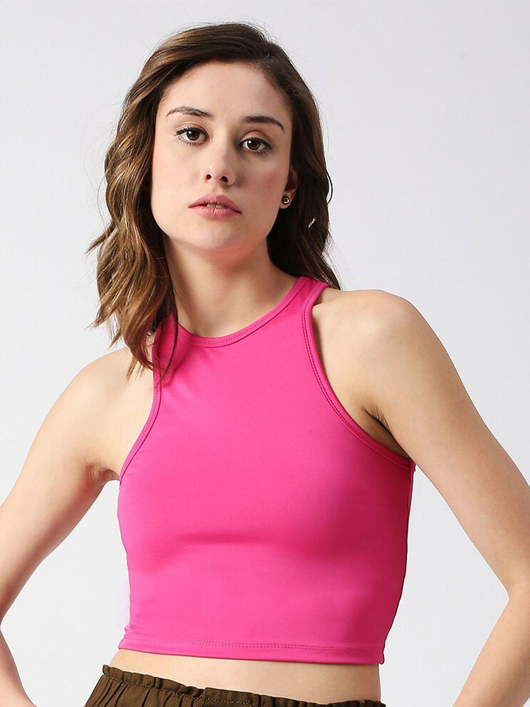 disrupt round neck sleeveless fitted crop top