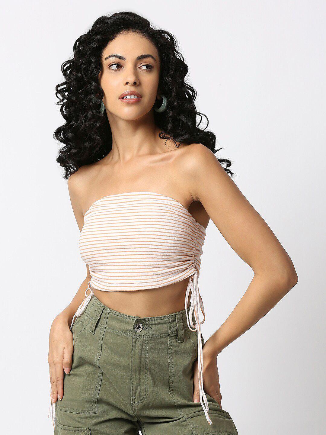 disrupt striped strapless side drawstrings cotton tube crop top