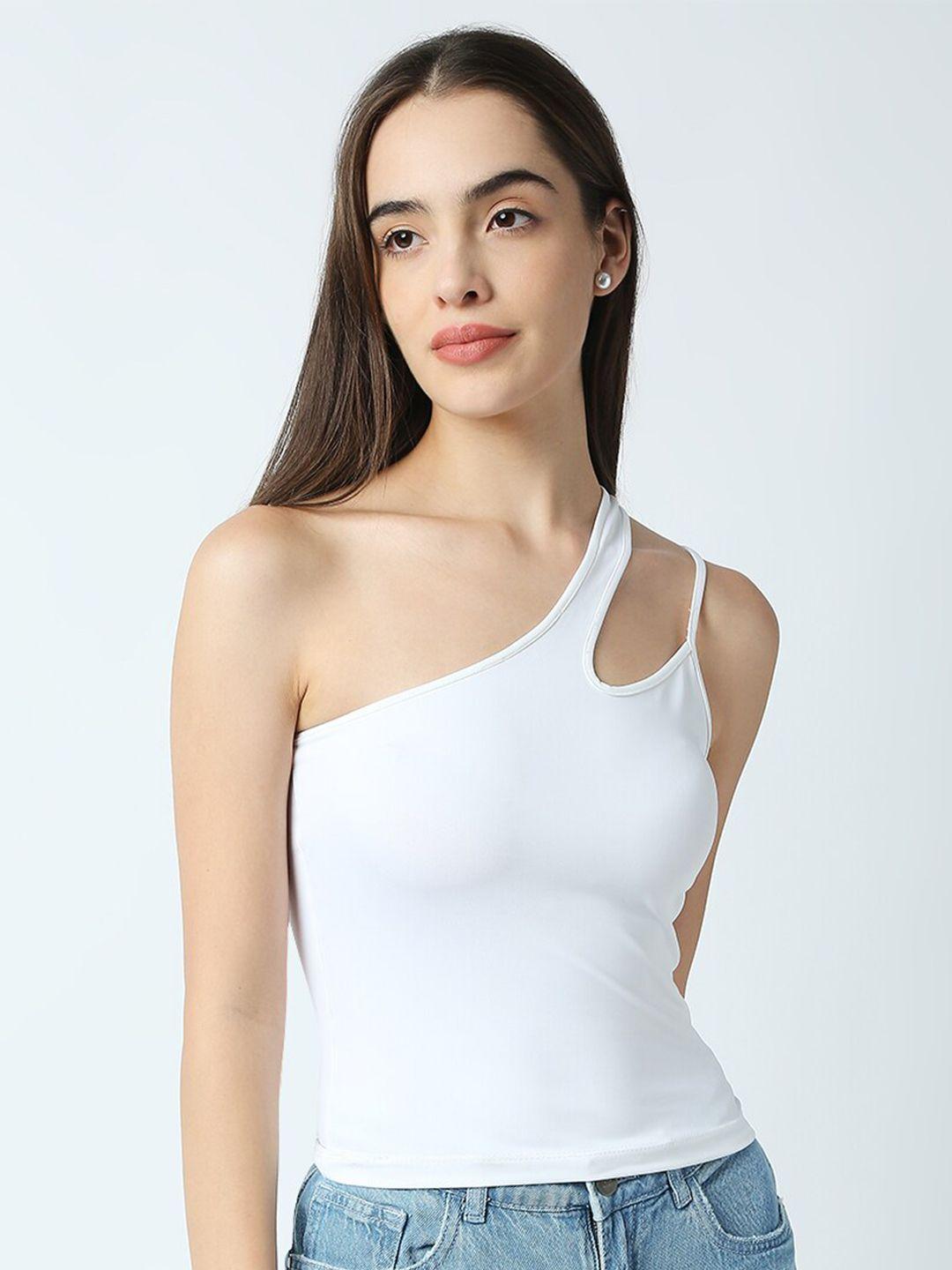 disrupt white one shoulder cut-out crop top
