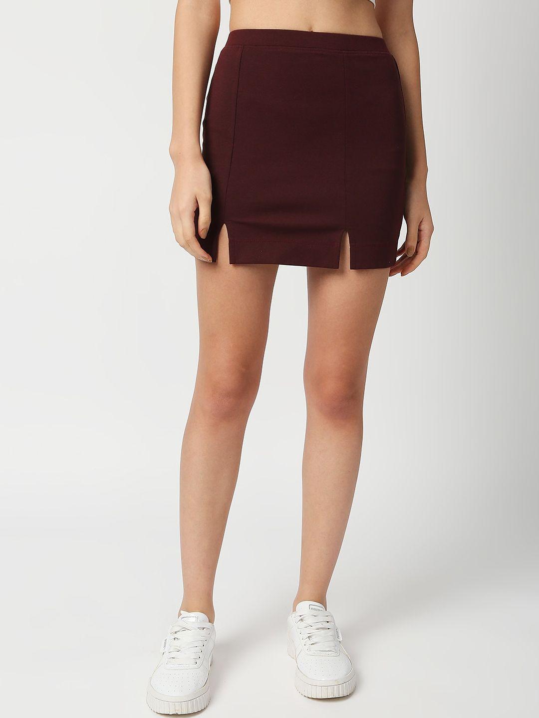 disrupt women brown solid straight - fit mini skirts