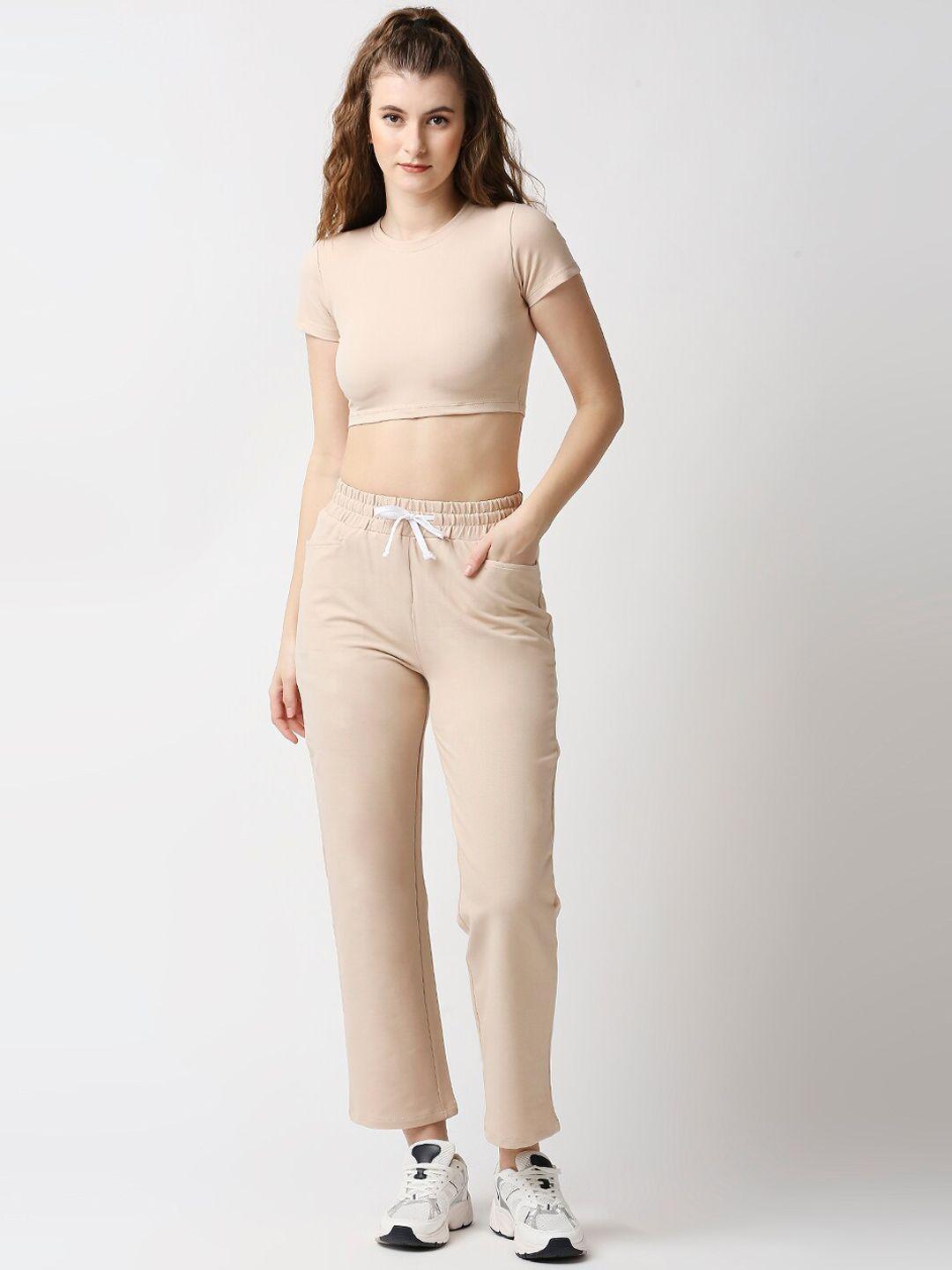 disrupt women cotton comfort-fit straight pants with crop top co-ords