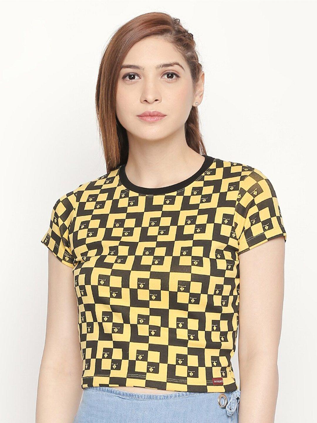 disrupt women geometric printed slim fit cotton t-shirt
