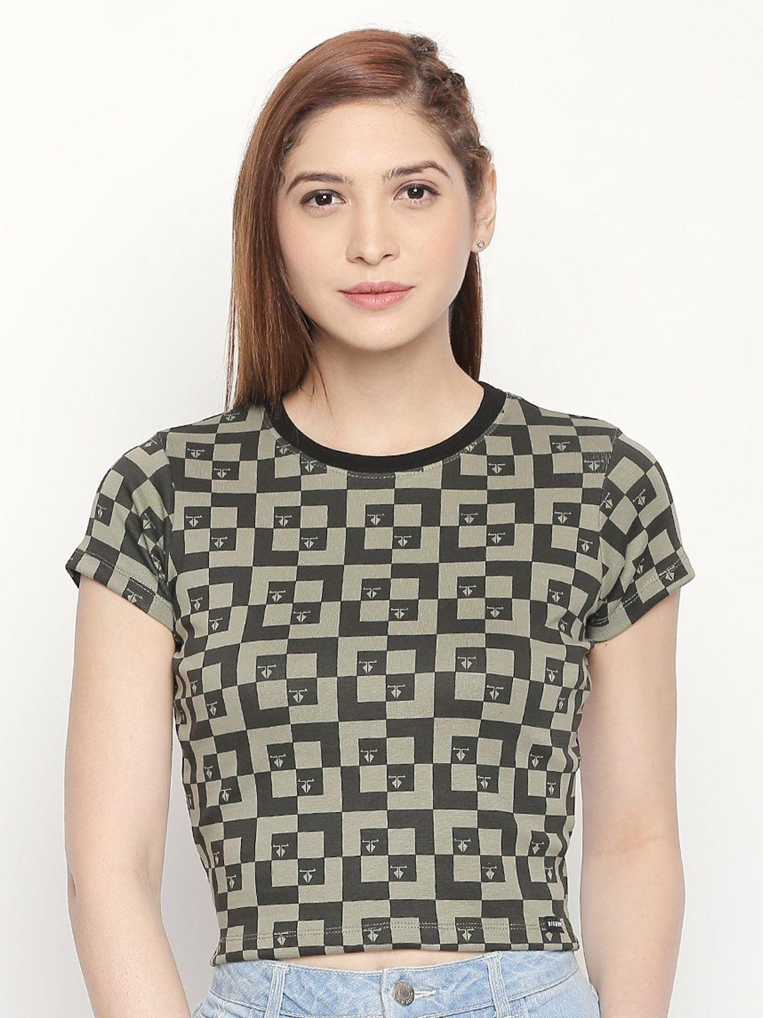 disrupt women geometric printed slim fit crop t-shirt