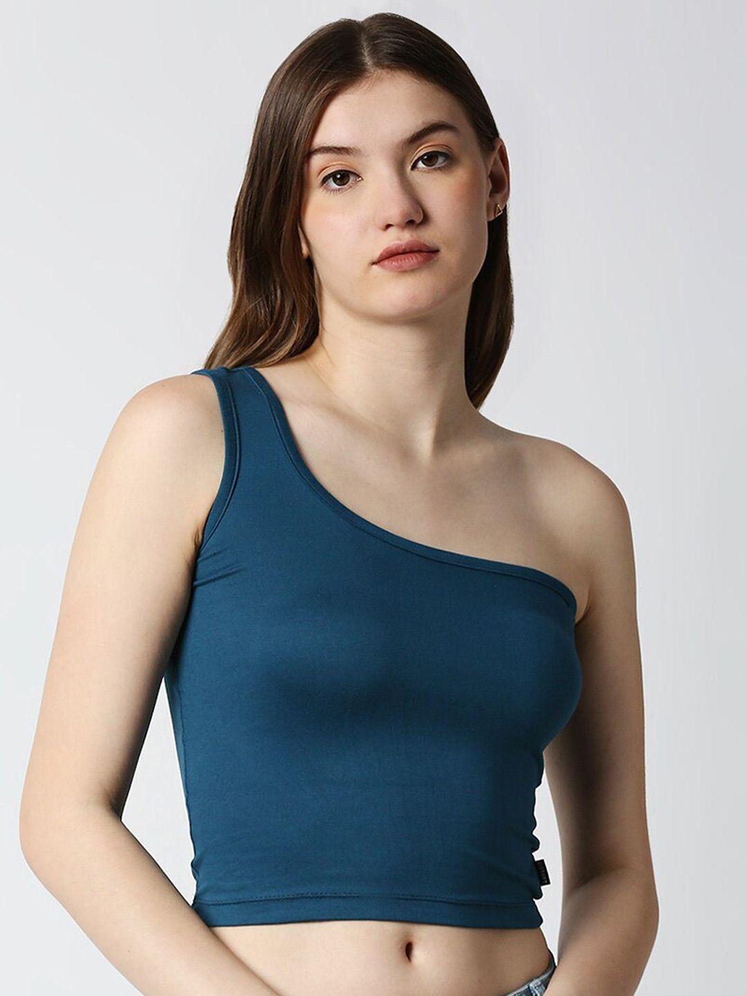 disrupt women green one shoulder crop top