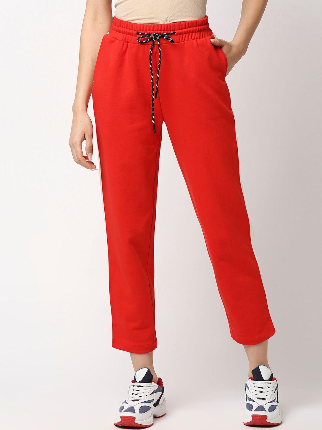 disrupt women red solid cotton track pants