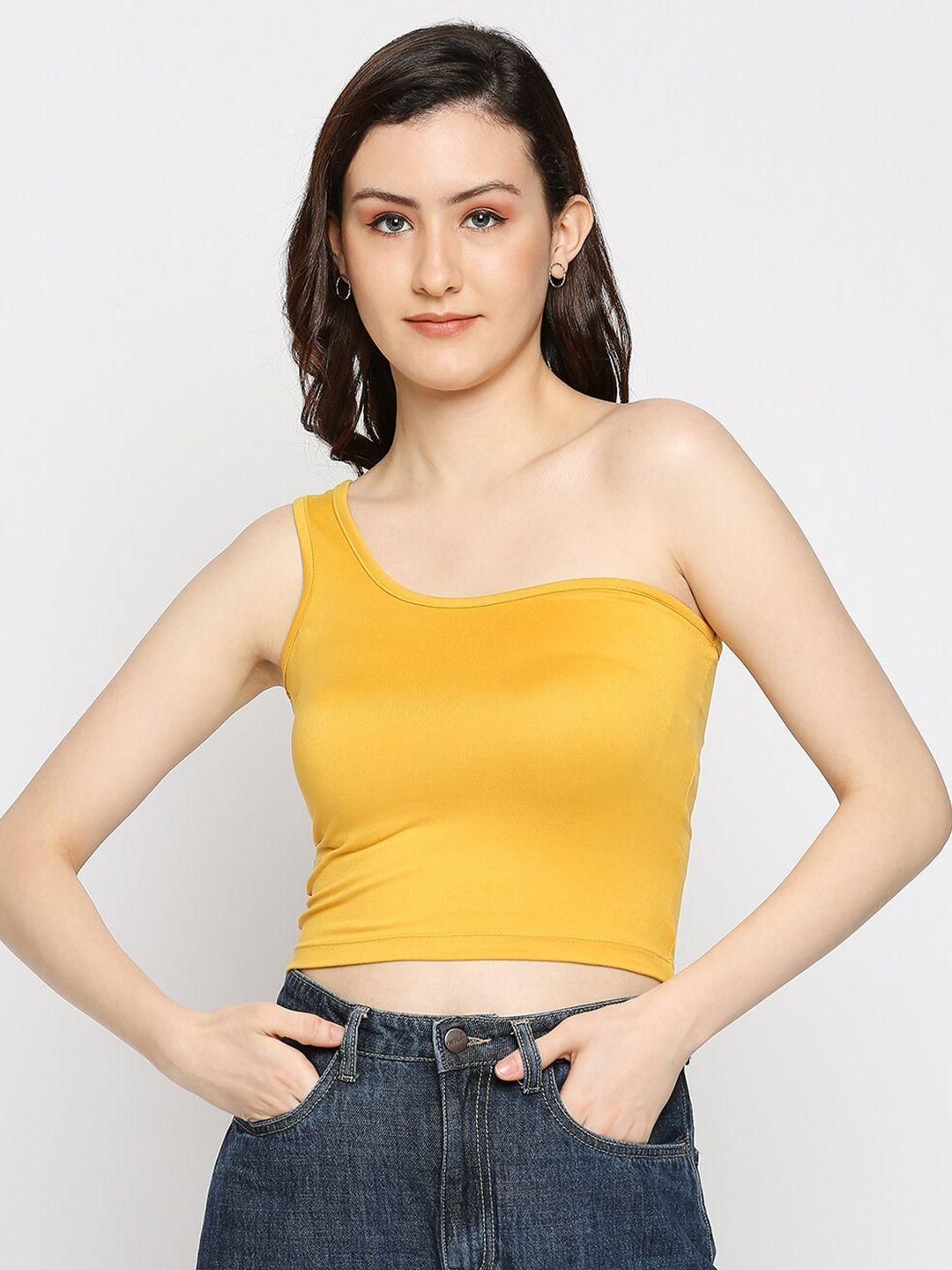 disrupt yellow one shoulder crop top