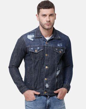 distressed jacket with flap pockets