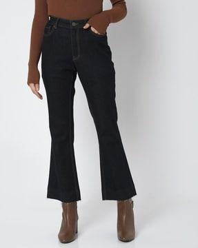 distressed cropped bootcut jeans