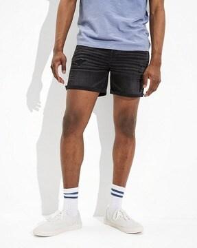 distressed denim shorts with whiskers