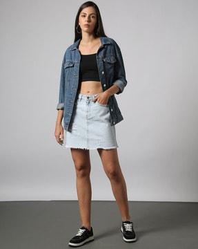 distressed denim skirt