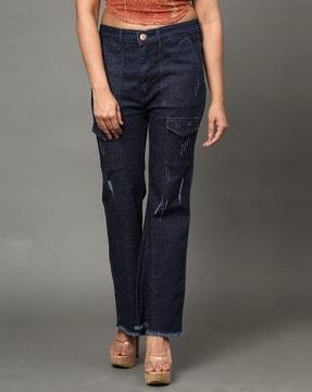 distressed high-rise bootcut jeans