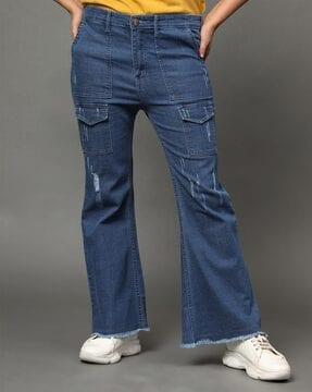 distressed high-rise bootcut jeans