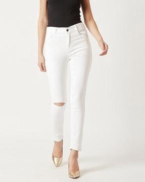 distressed high-rise skinny fit jeans