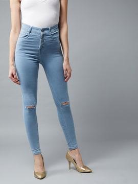 distressed high-rise skinny jeans