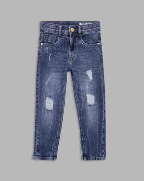 distressed mid-rise washed jeans