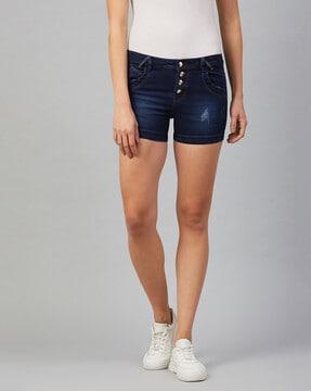 distressed shorts with buttoned fly-style