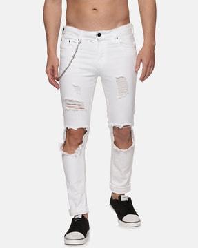 distressed skinny jeans with side chain