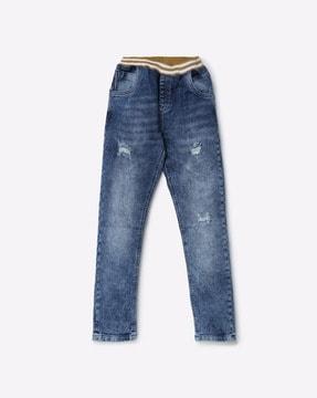 distressed slim fit jeans with elasticated waistband