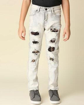 distressed slim fit jeans with insert pockets