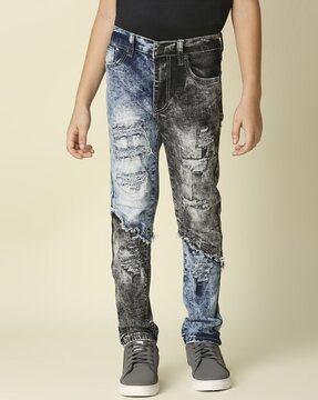 distressed slim fit jeans with insert pockets