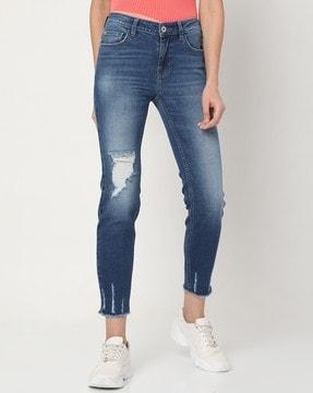 distressed slim fit jeans