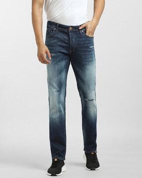 distressed slim fit jeans