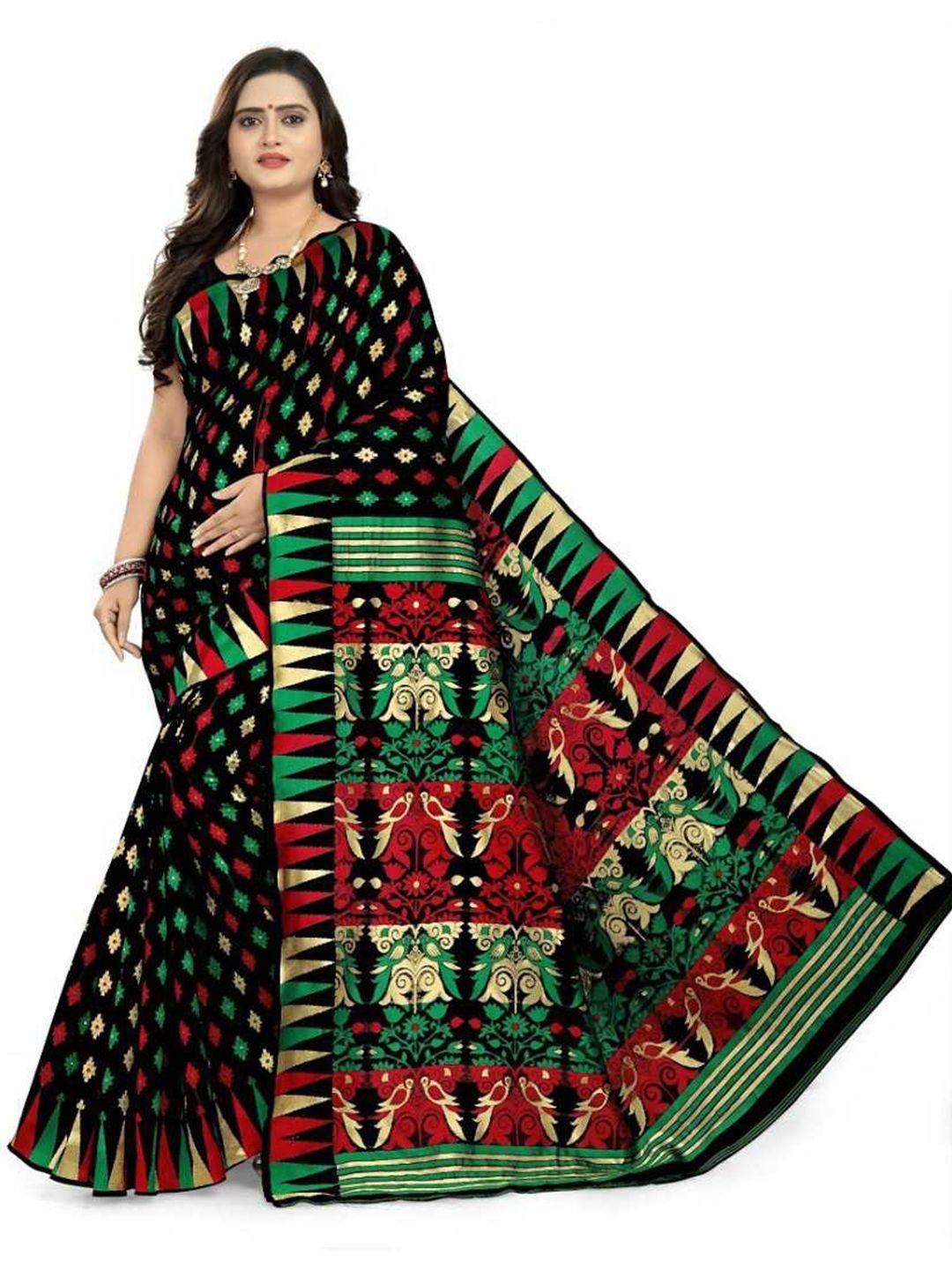 ditisa fashion black & red woven design saree