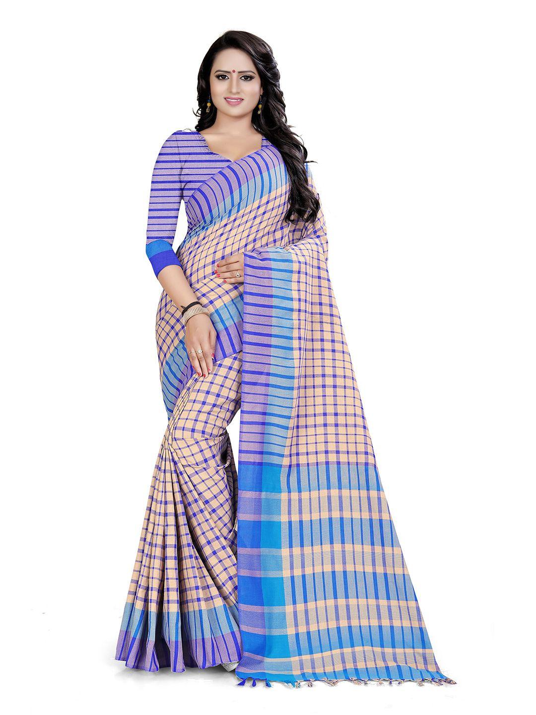 ditisa fashion blue & yellow checked linen blend saree