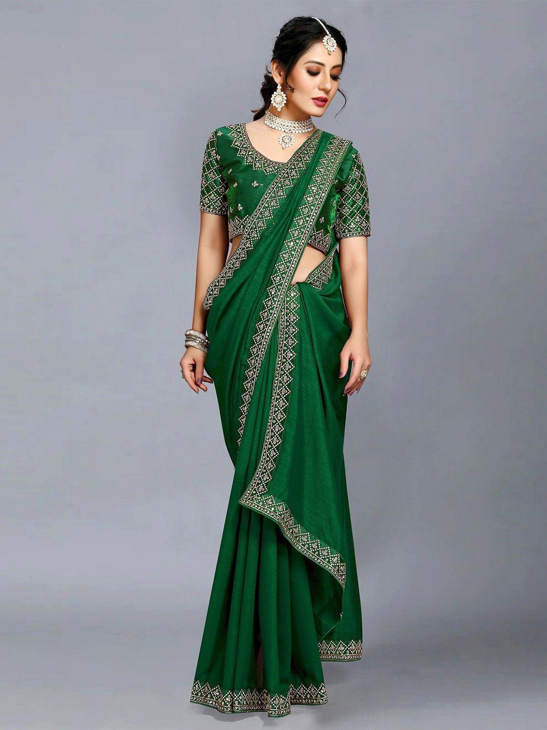 ditisa fashion green & gold-toned embroidered saree