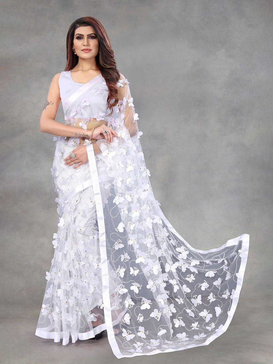 ditisa fashion white embellished net saree