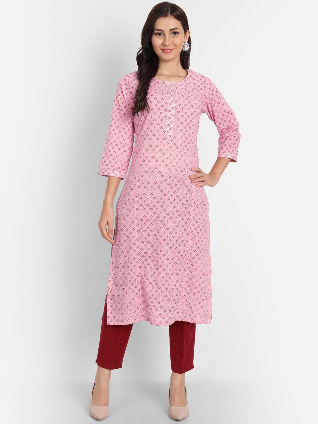 ditisa fashion women pink ethnic motifs printed thread work floral kurta