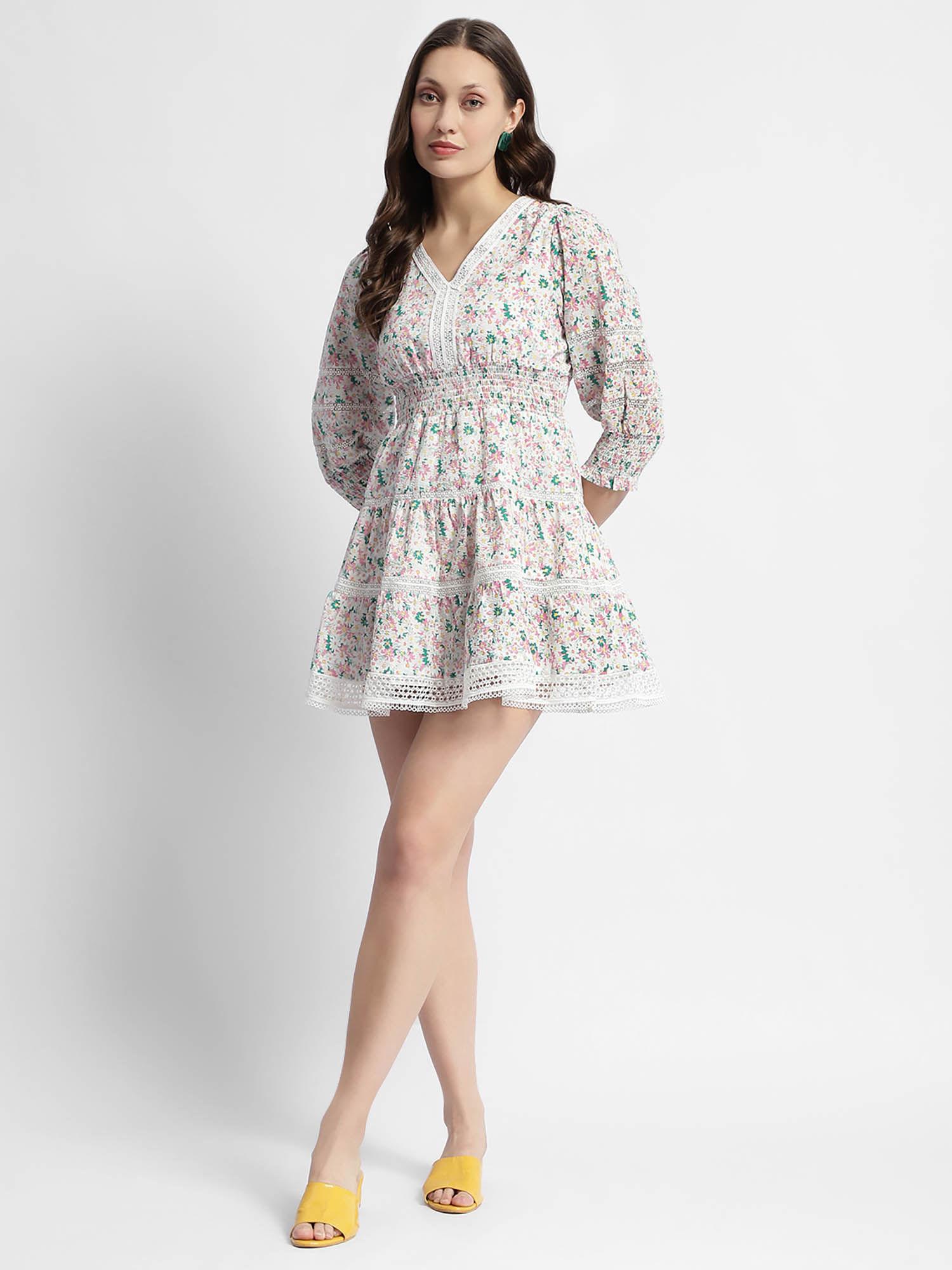 ditsy floral print v-neck mini dress