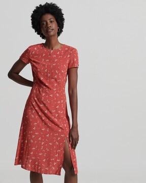 ditsy print studios woven a-line midi dress