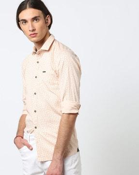 ditsy print super slim fit shirt with patch pocket