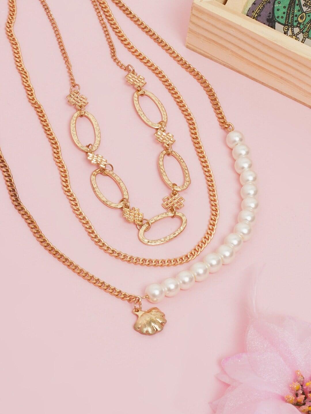 diva walk exclusive rose gold & white brass rose gold-plated layered necklace