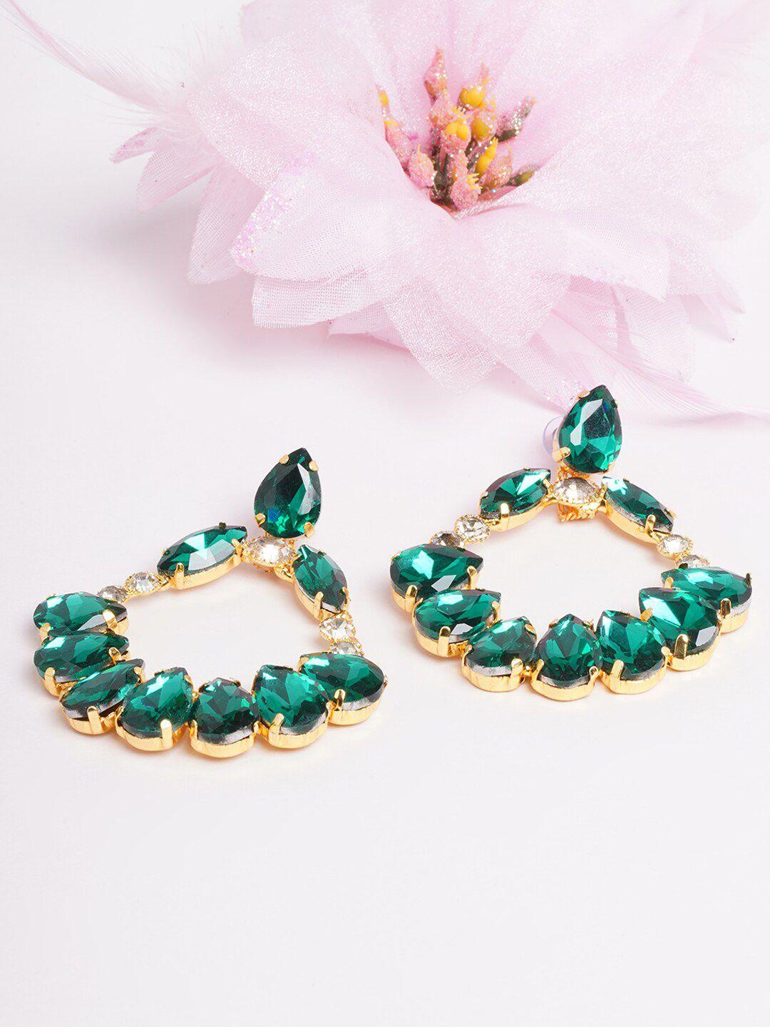 diva walk gold-toned & green gold-plated  drop earrings