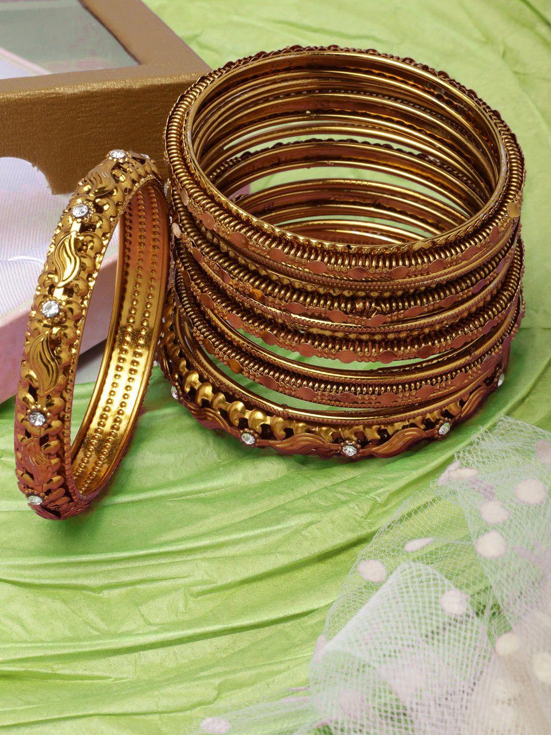 diva walk set of 14 gold-plated stone studded bangles