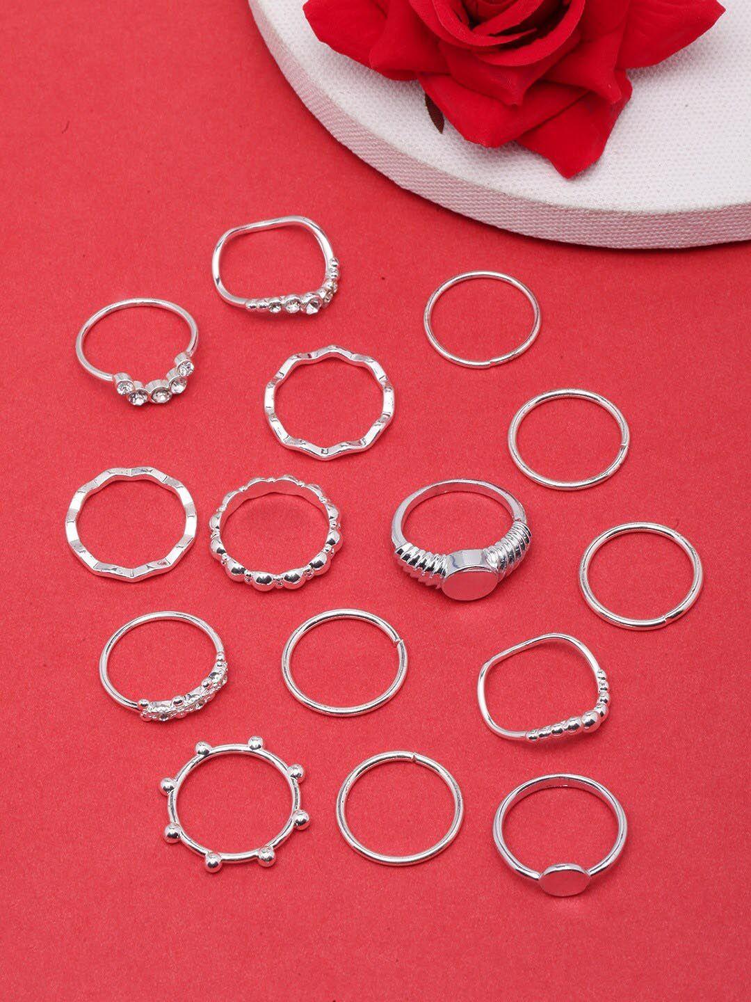 diva walk set of 15 silver-plated white cz-studded finger rings