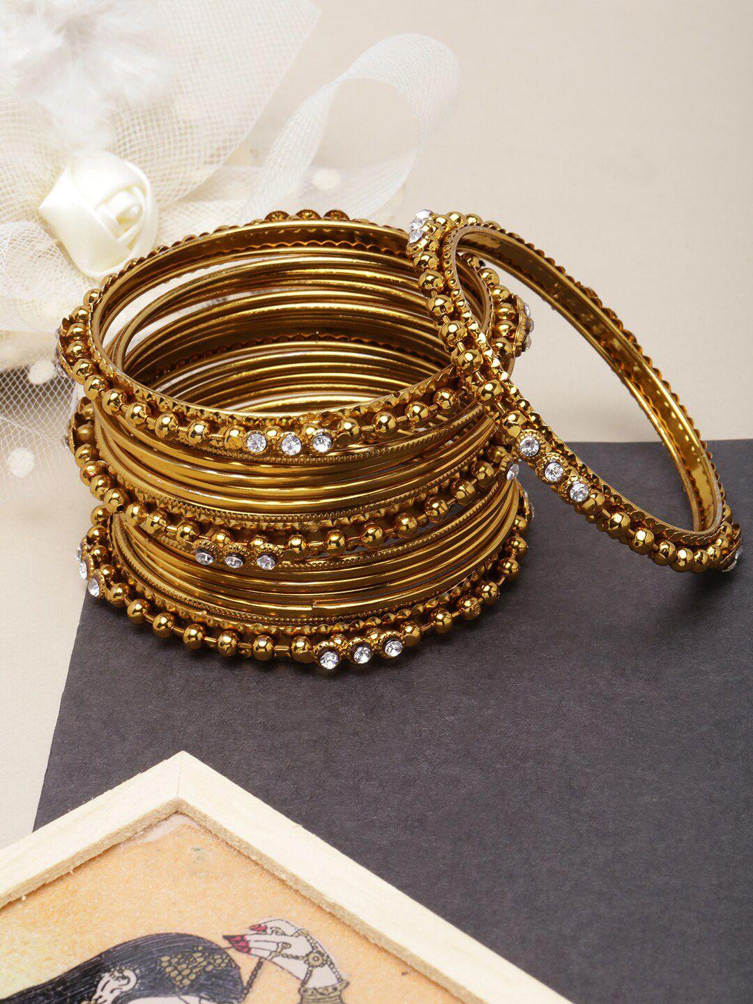 diva walk set of 16 gold-plated stone studded ethnic bangles