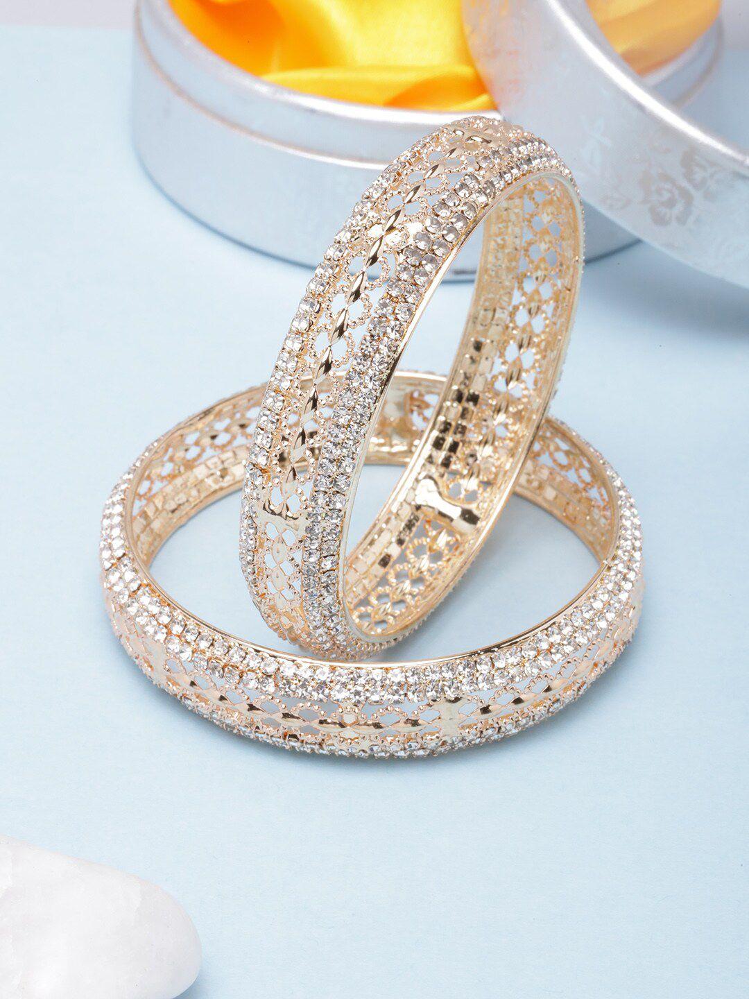 diva walk set of 2 gold-plated cubic zirconia studded bangles