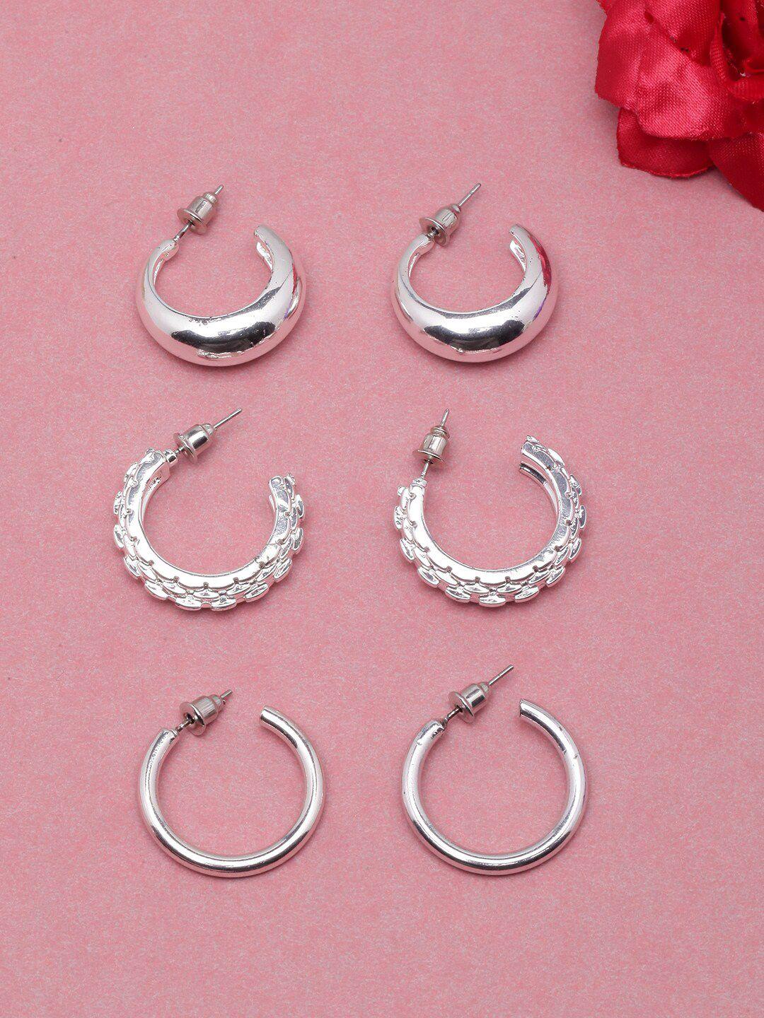 diva walk set of 3 silver-plated contemporary half hoop earrings