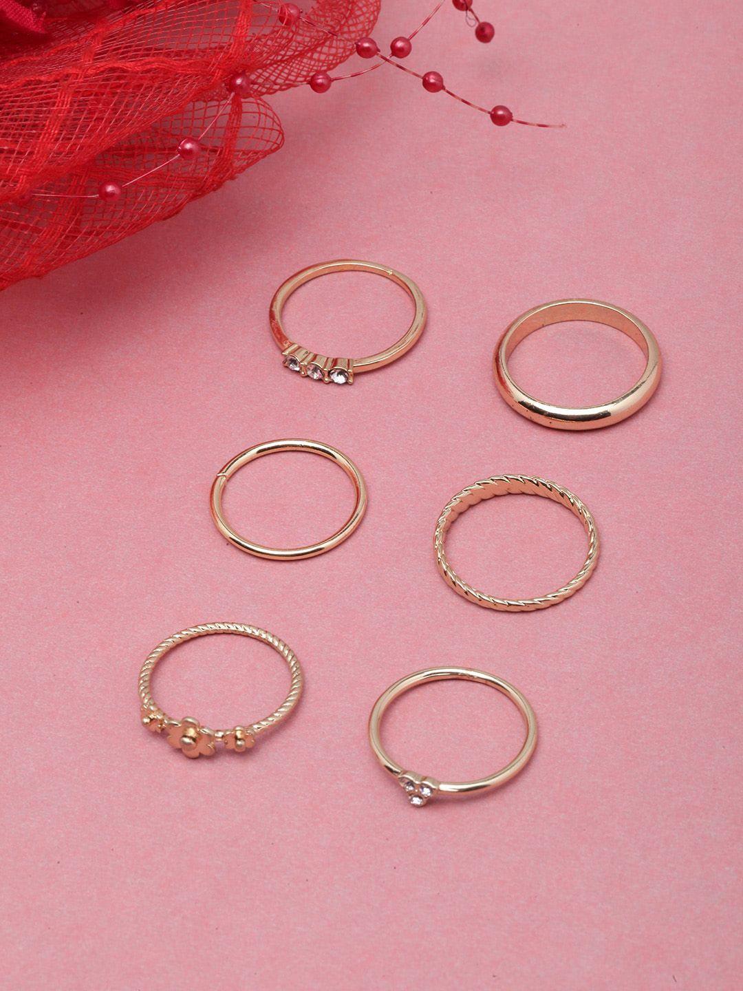 diva walk set of 6 gold-plated cz studded  finger rings