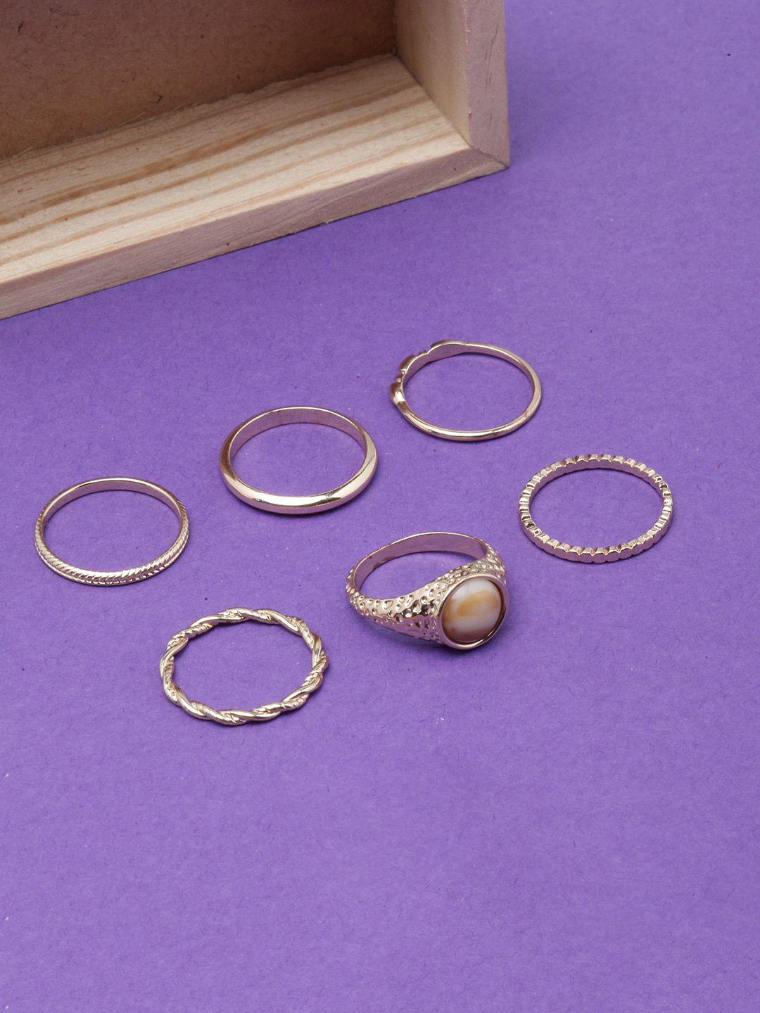 diva walk set of 6 gold-plated stone-studded adjustable finger rings