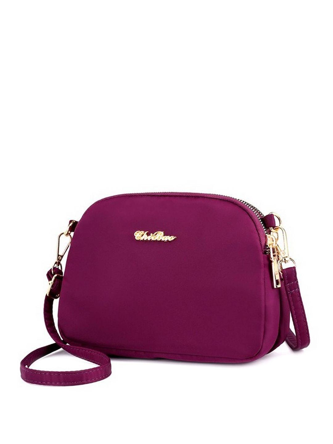 diva dale women's purple structured stylish trendy multi-pockets nylon sling bag